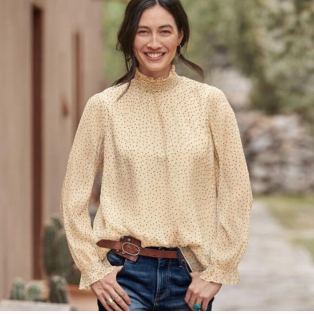 Sundance Cream Dot Print High-Neck Blouse